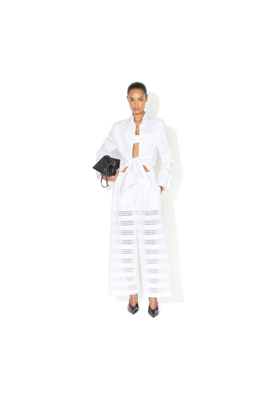 Asymmetric cotton-poplin shirt in white