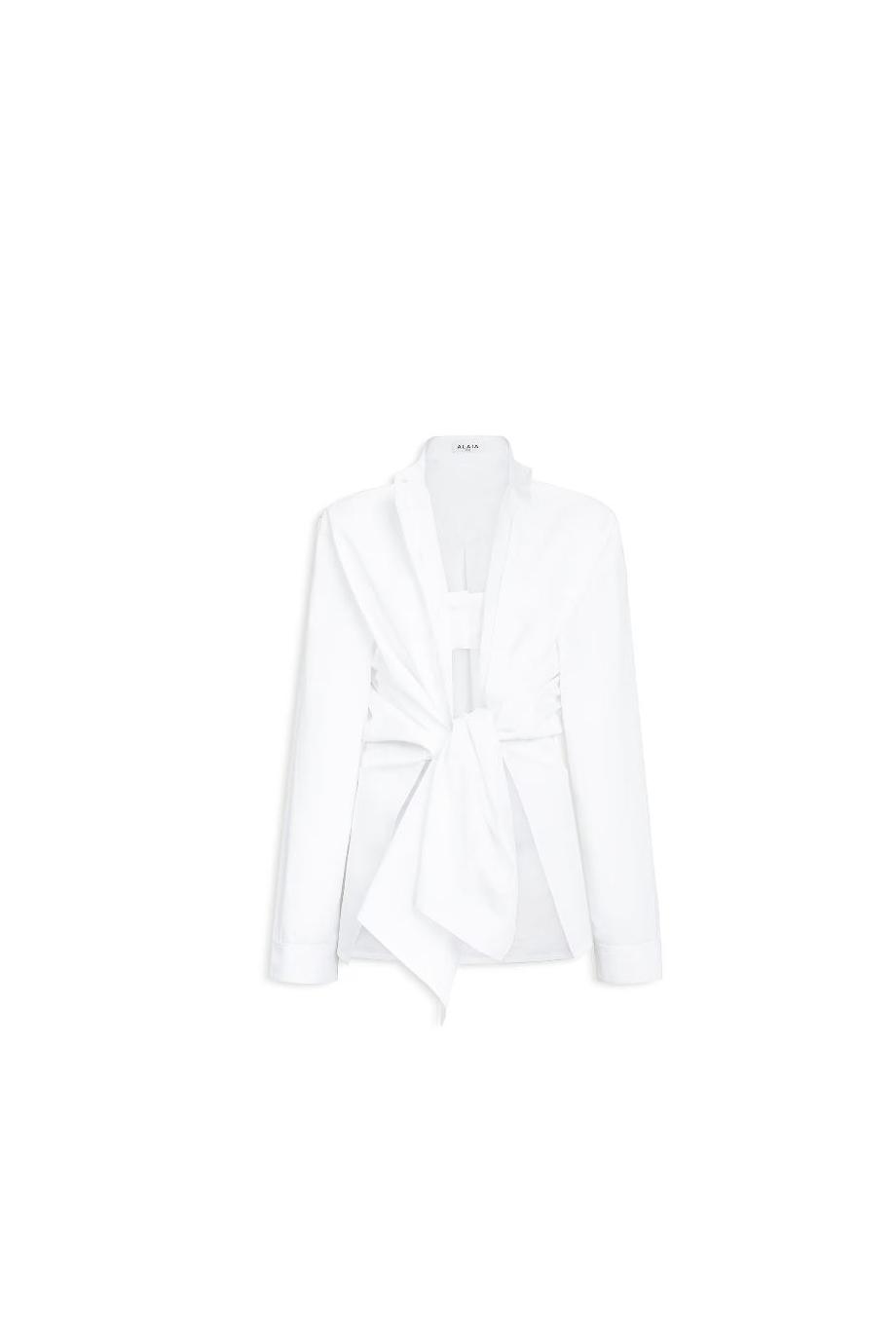 Asymmetric cotton-poplin shirt in white