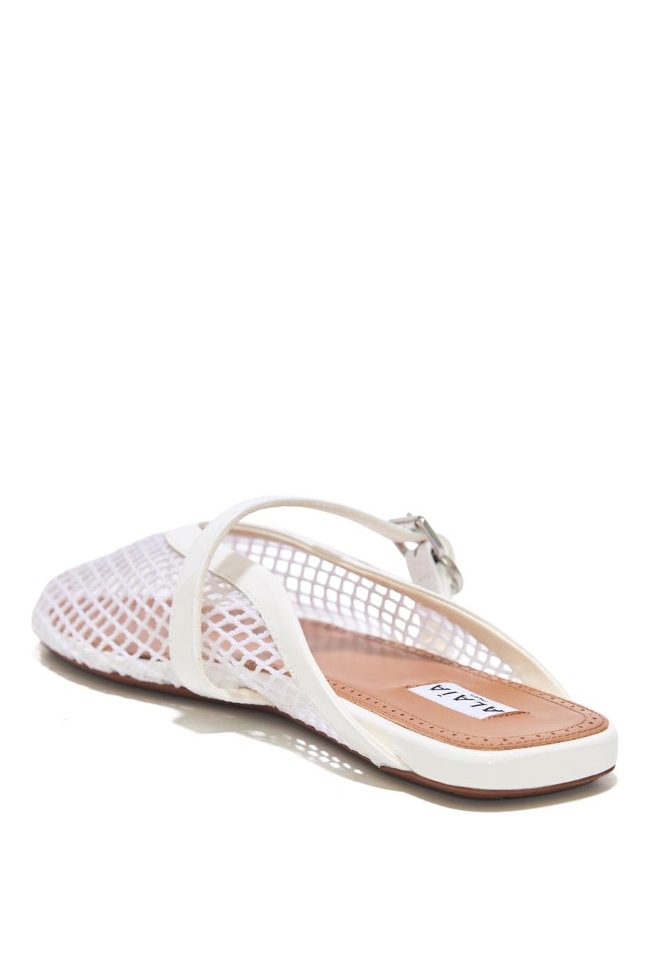 Le Ballerine fishnet and leather mules in white