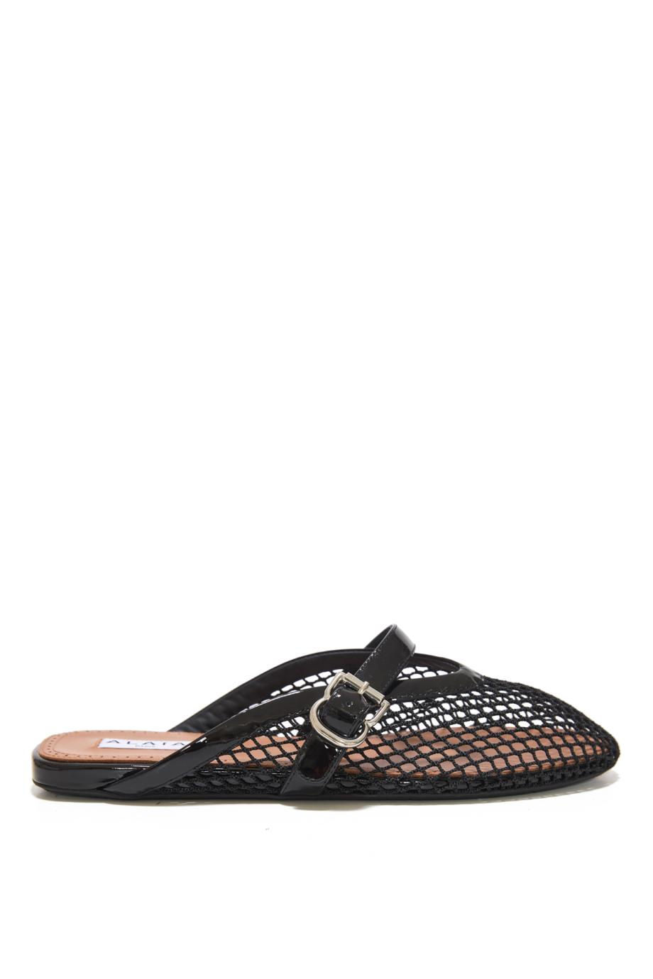 Le Ballerine fishnet and leather mules in black