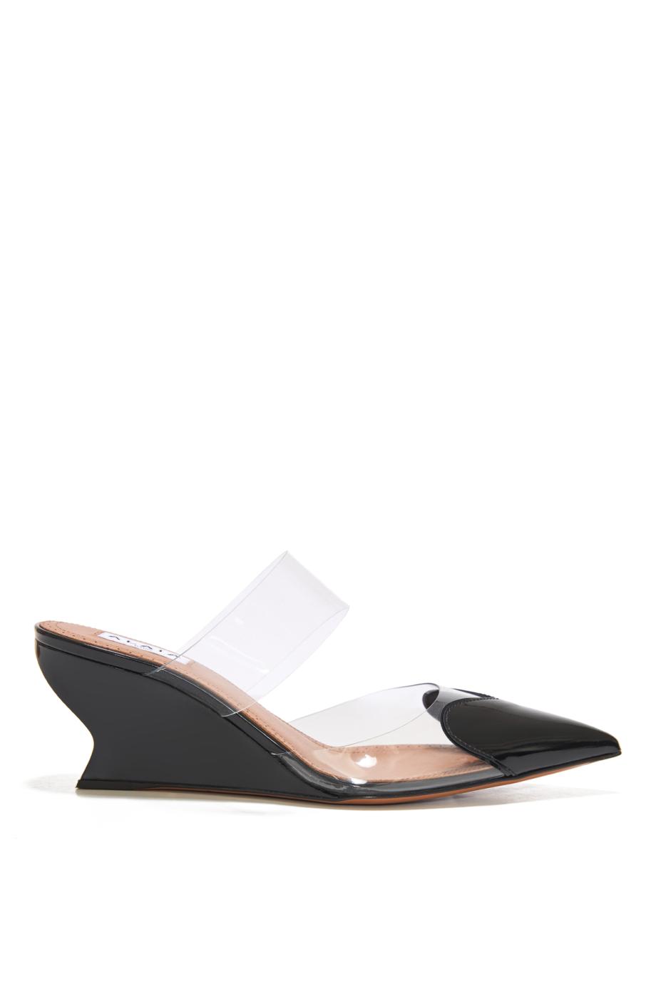 Le Coeur 60 patent-leather and PVC wedged mules in black