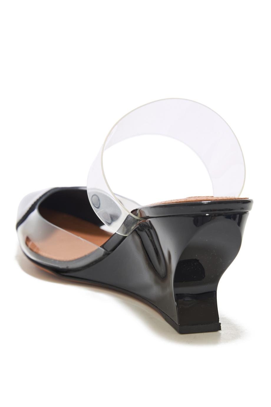 Le Coeur 60 patent-leather and PVC wedged mules in black