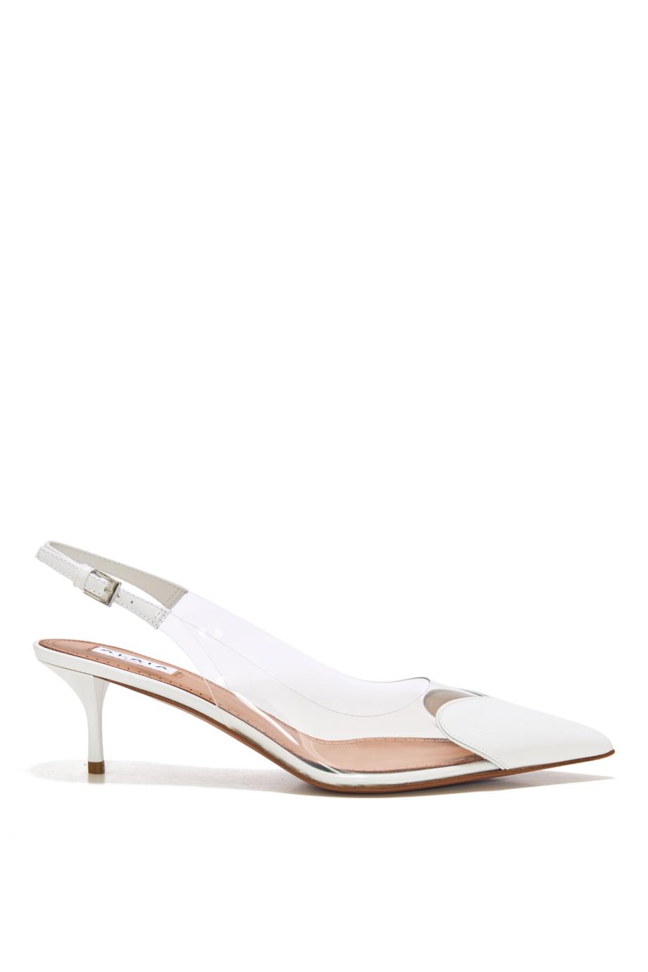 Le Coeur 55 patent-leather and PVC slingback pumps in white