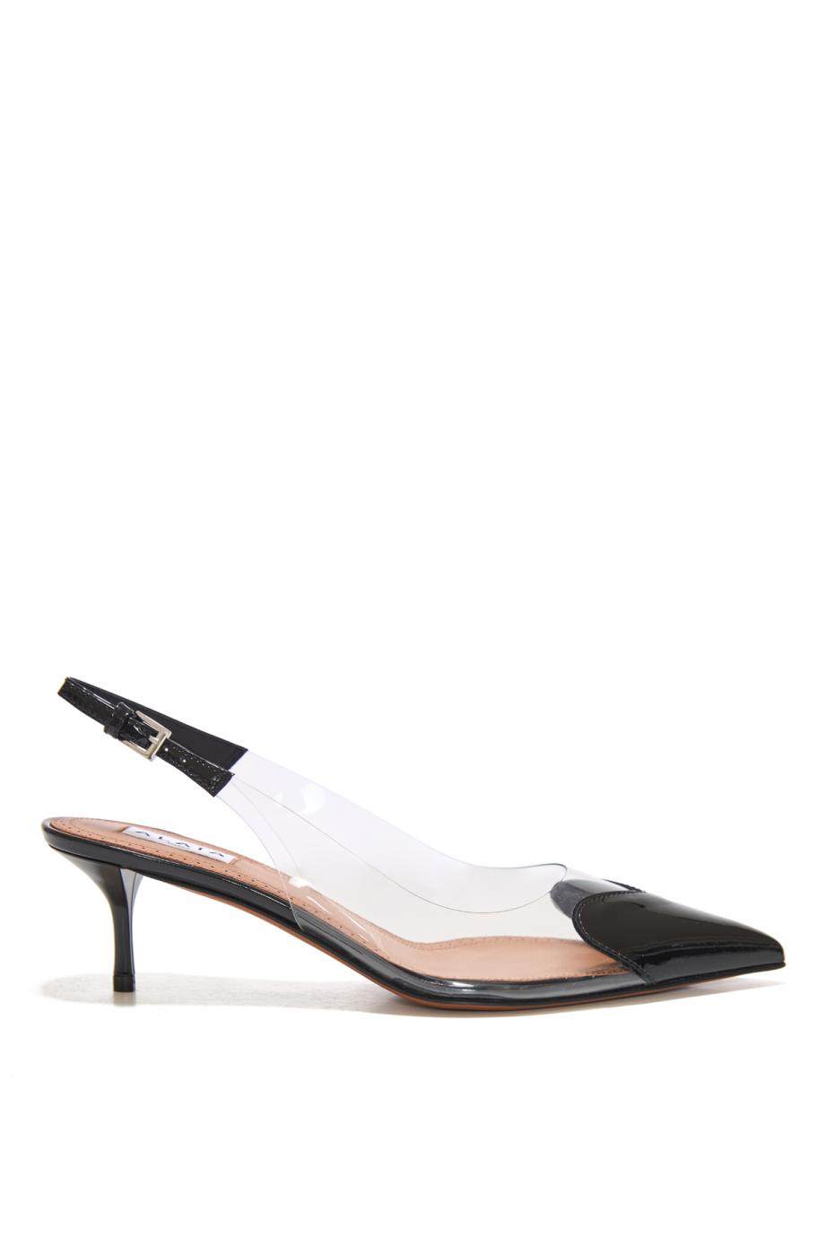 Le Coeur 55 patent-leather and PVC slingback pumps in black 