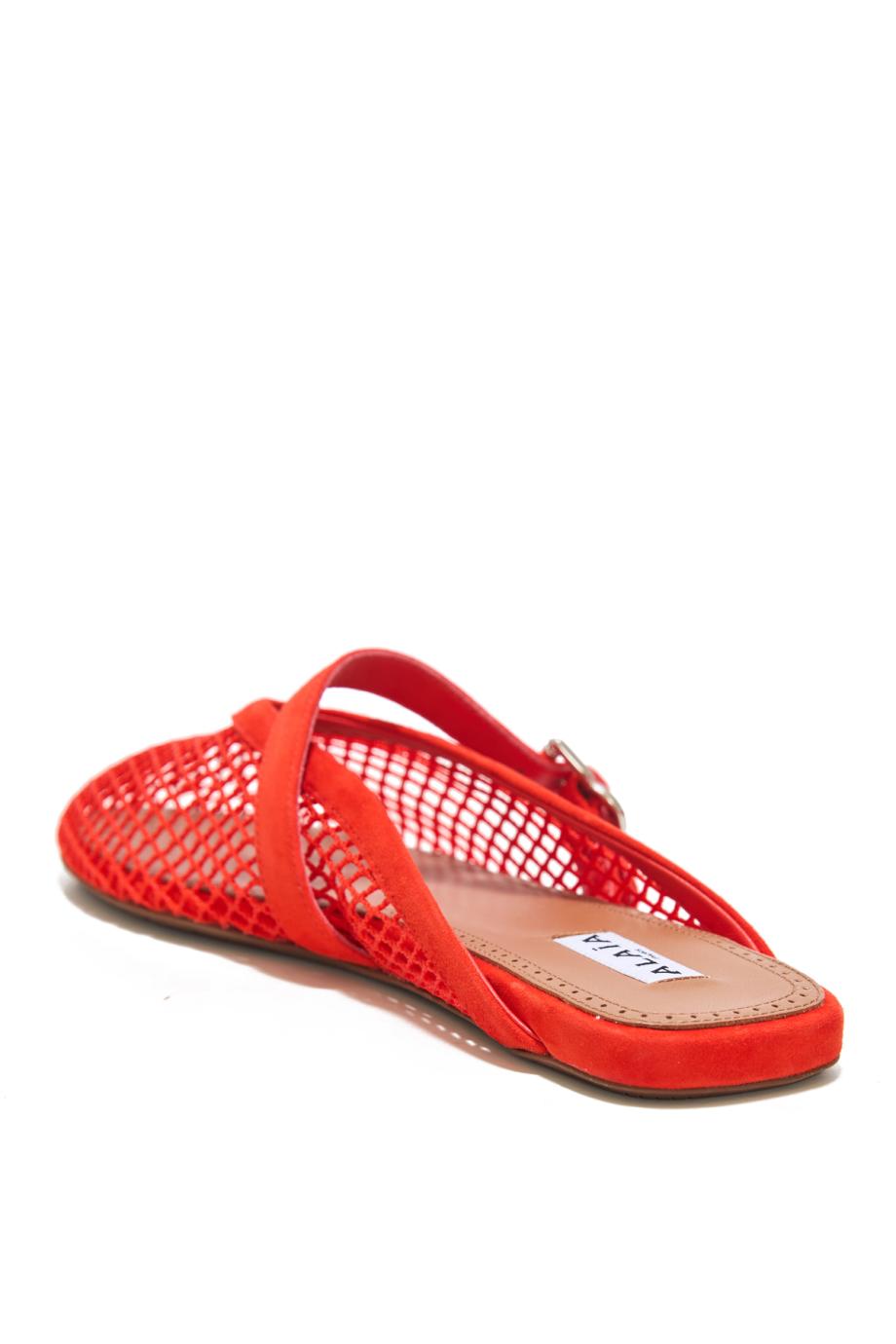 Le Ballerine suede-fishnet mules in orange