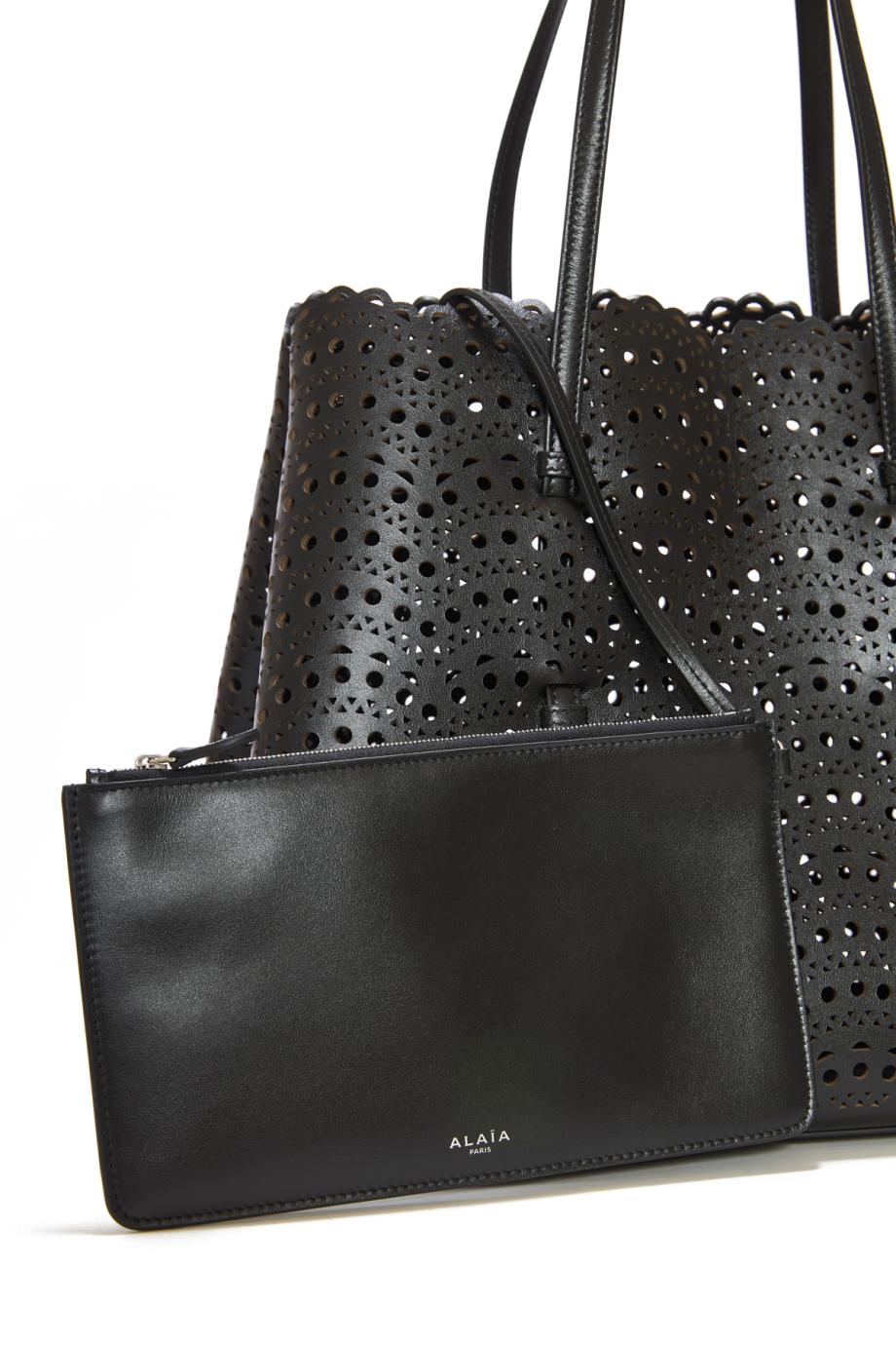 Le Mina 37 leather top handle bag in black