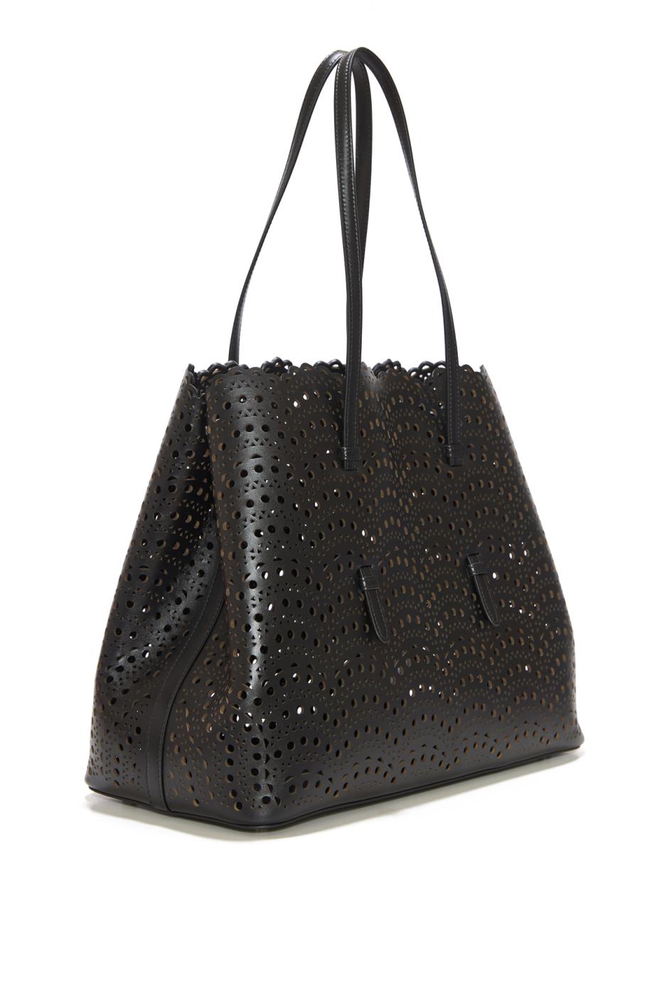Le Mina 37 leather top handle bag in black