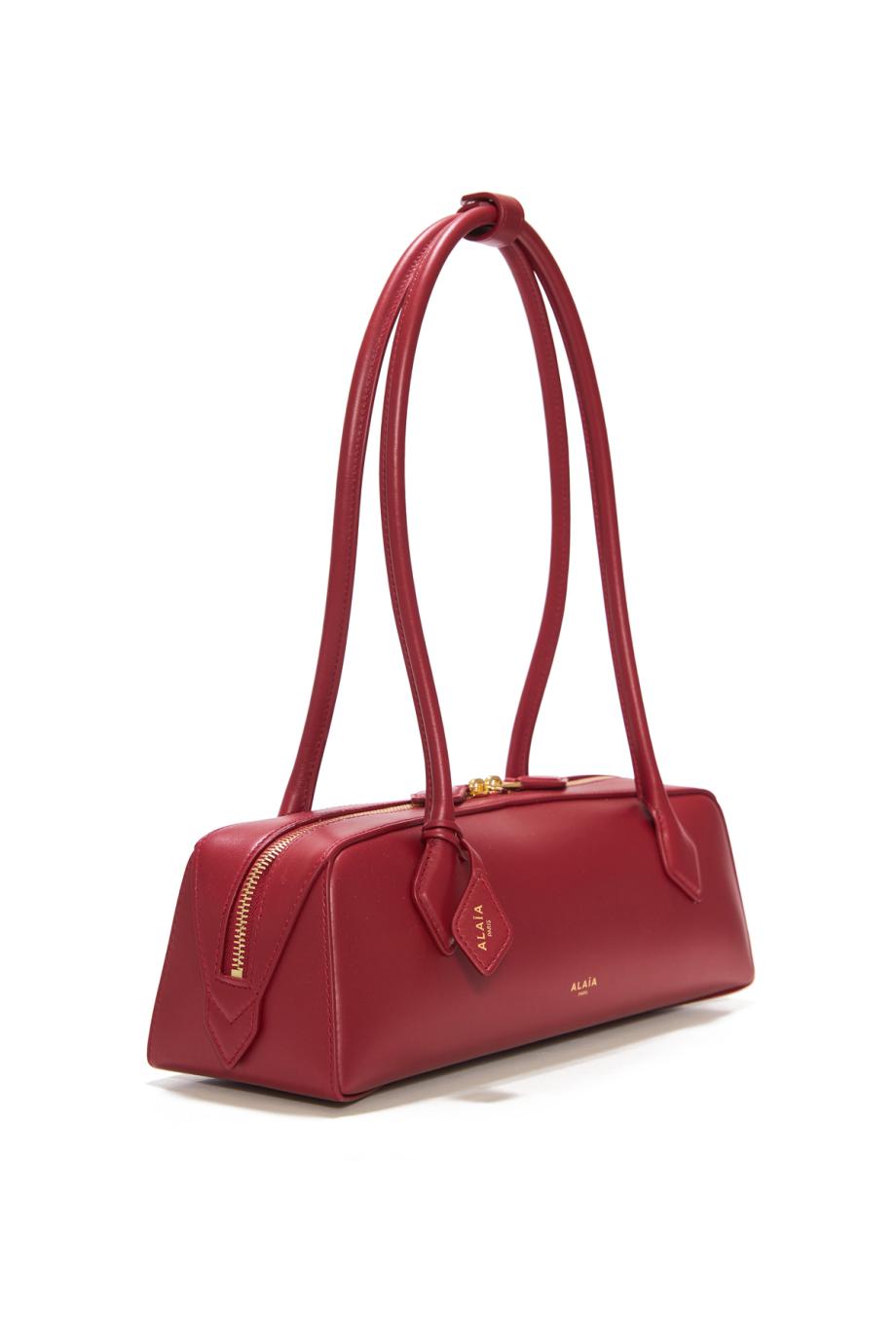 Le Teckel leather top handle bag in rouge carmin