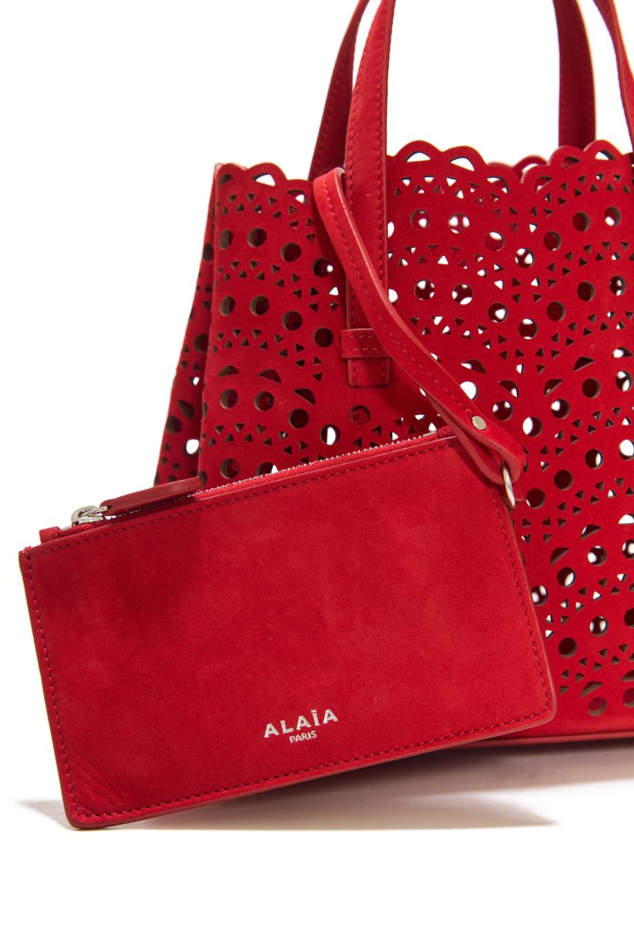 Le Mina 20 suede top handle bag in rouge