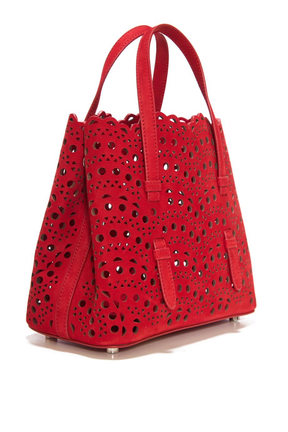 Le Mina 20 suede top handle bag in rouge