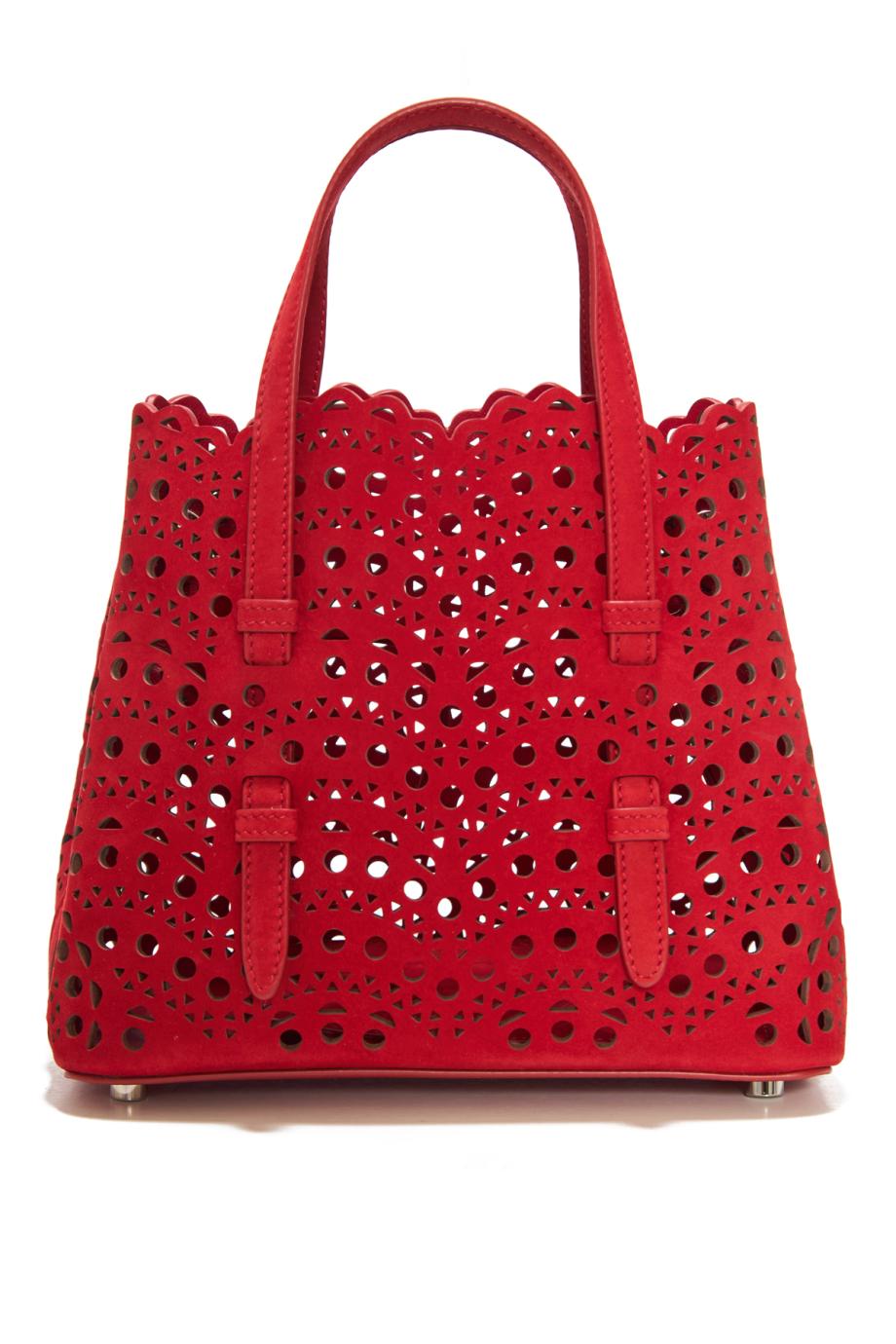 Le Mina 20 suede top handle bag in rouge