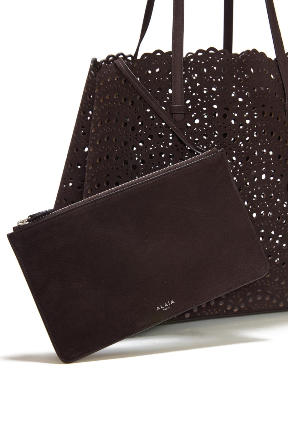 Le Mina 37 suede top handle bag in brun