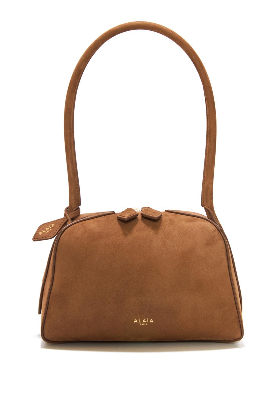 Le Bouledogue suede top handle bag in terre