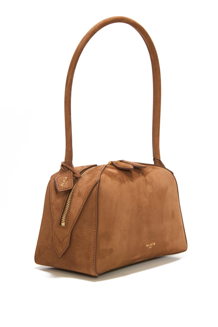 Le Bouledogue suede top handle bag in terre