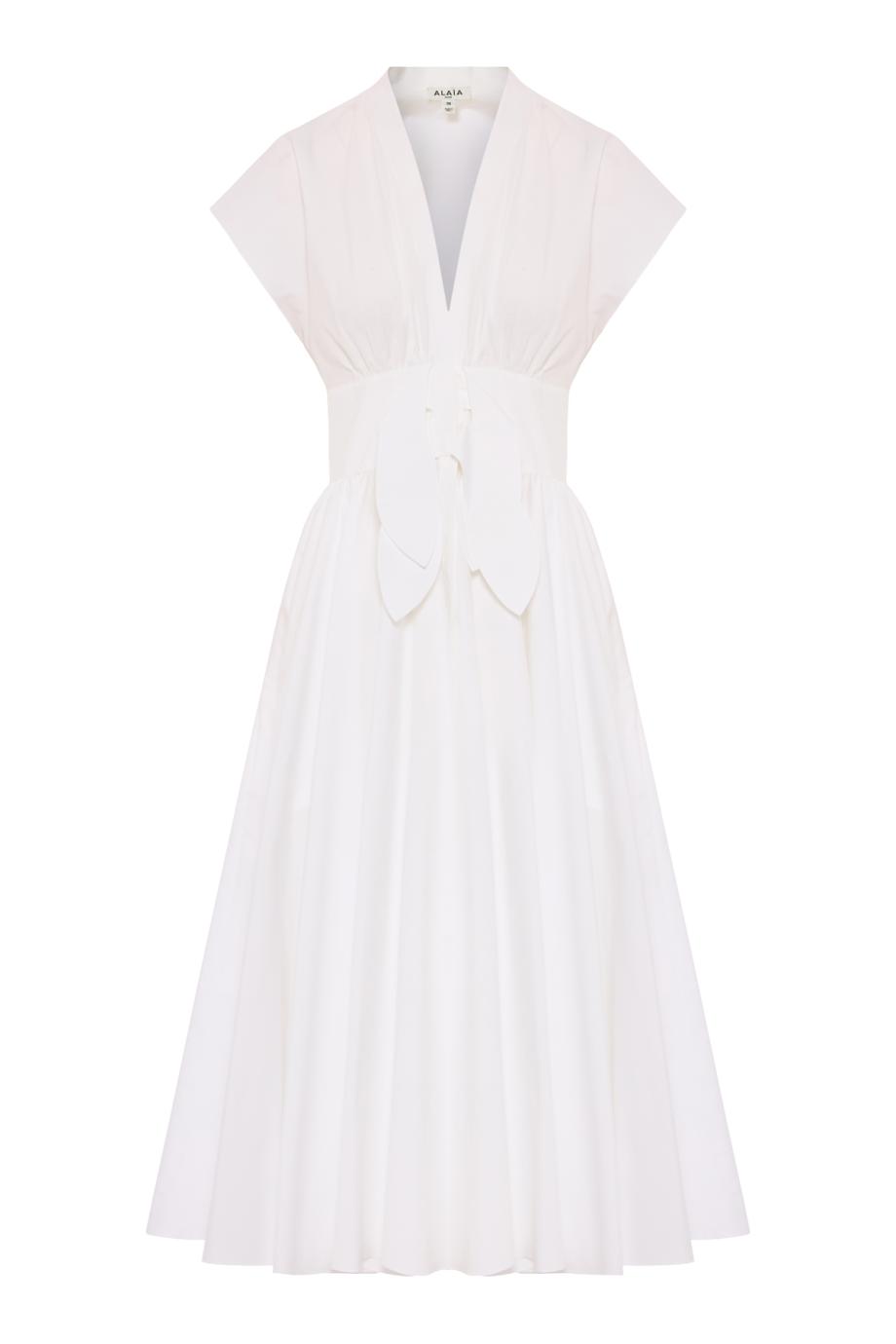 Cotton-poplin belted midi dress in white