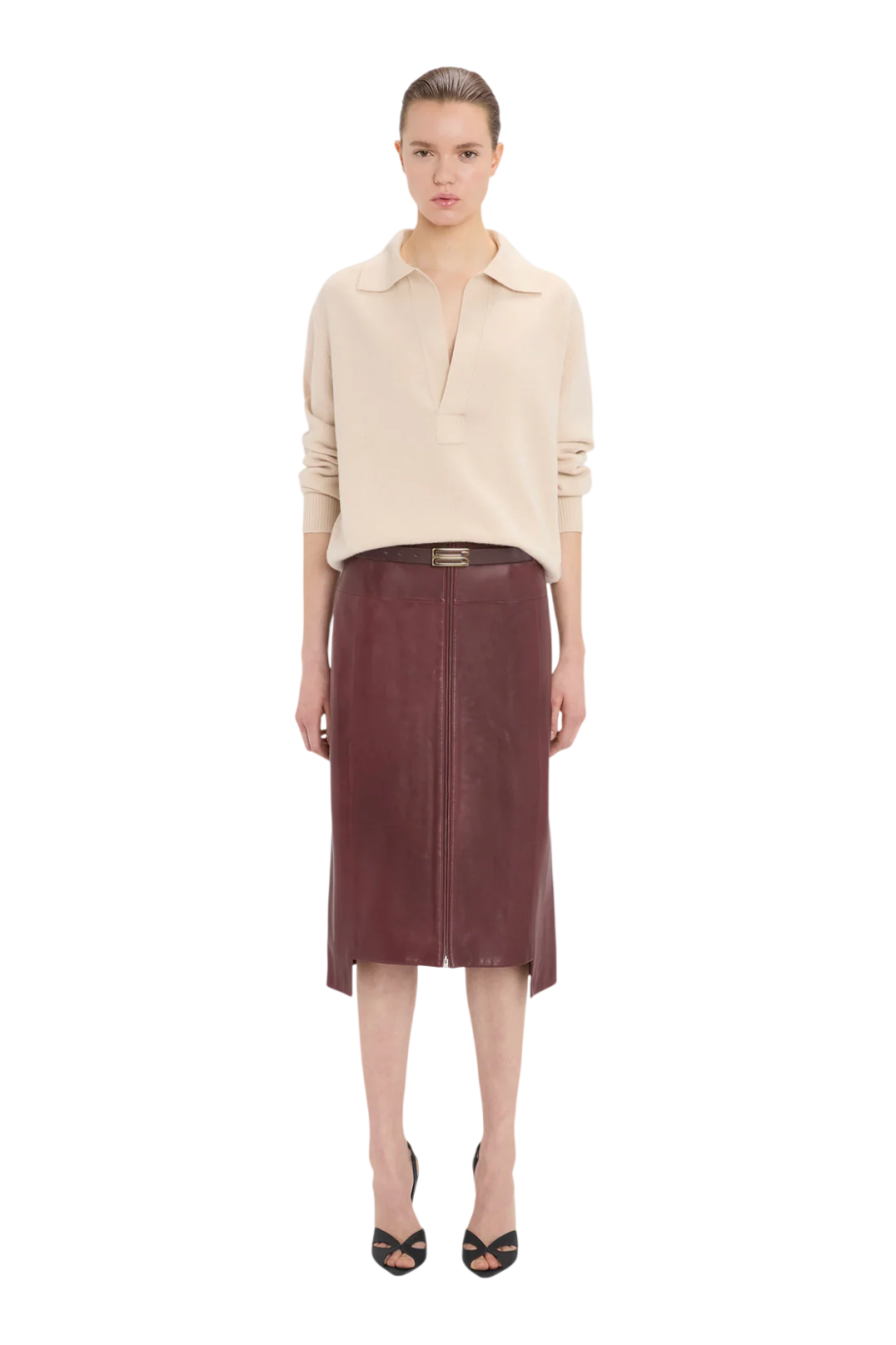 Leather A-line skirt in acai