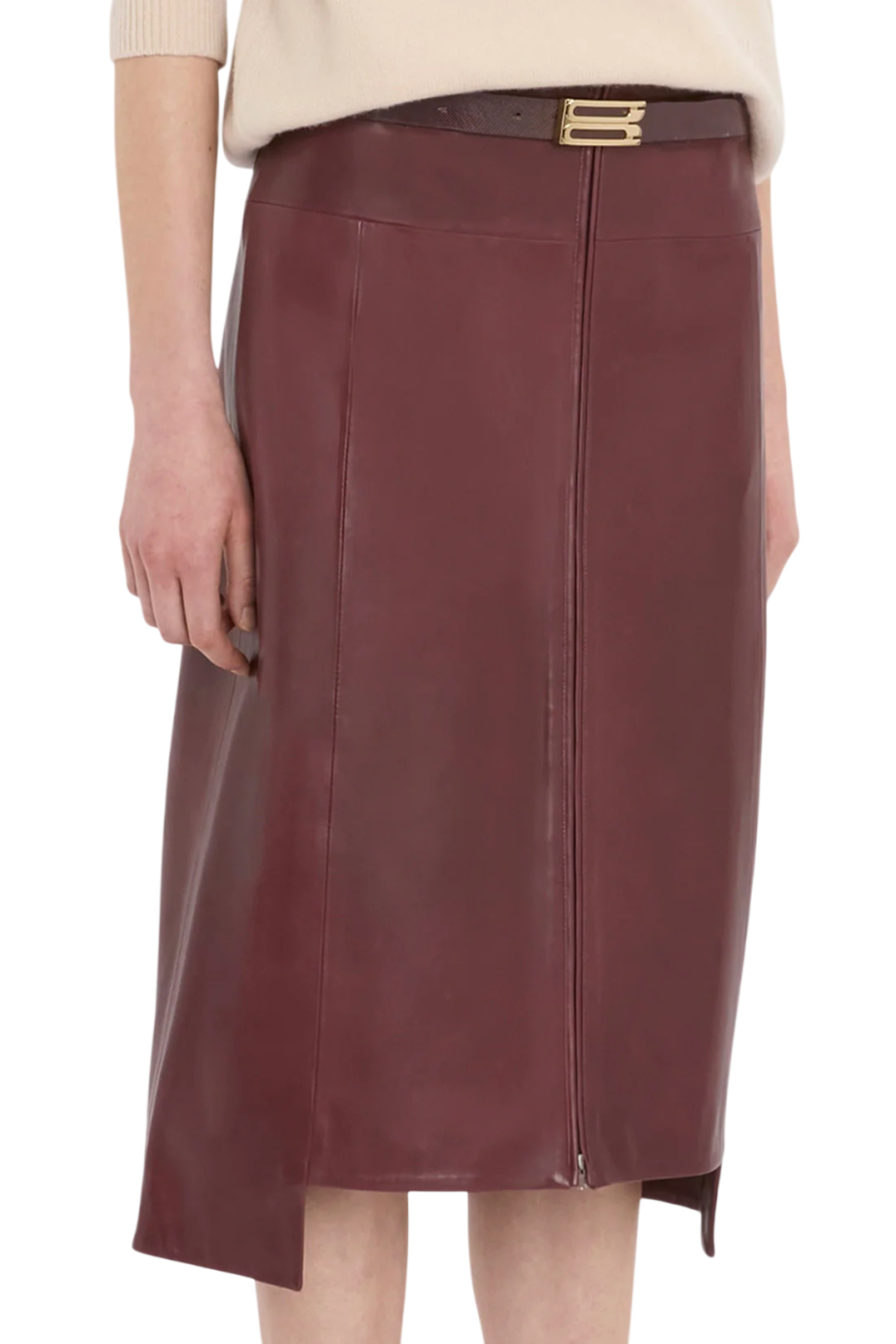 Leather A-line skirt in acai