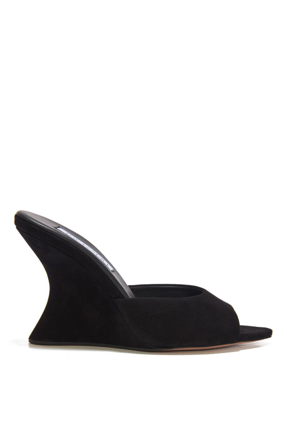 Bisous 95 suede wedge mules in black