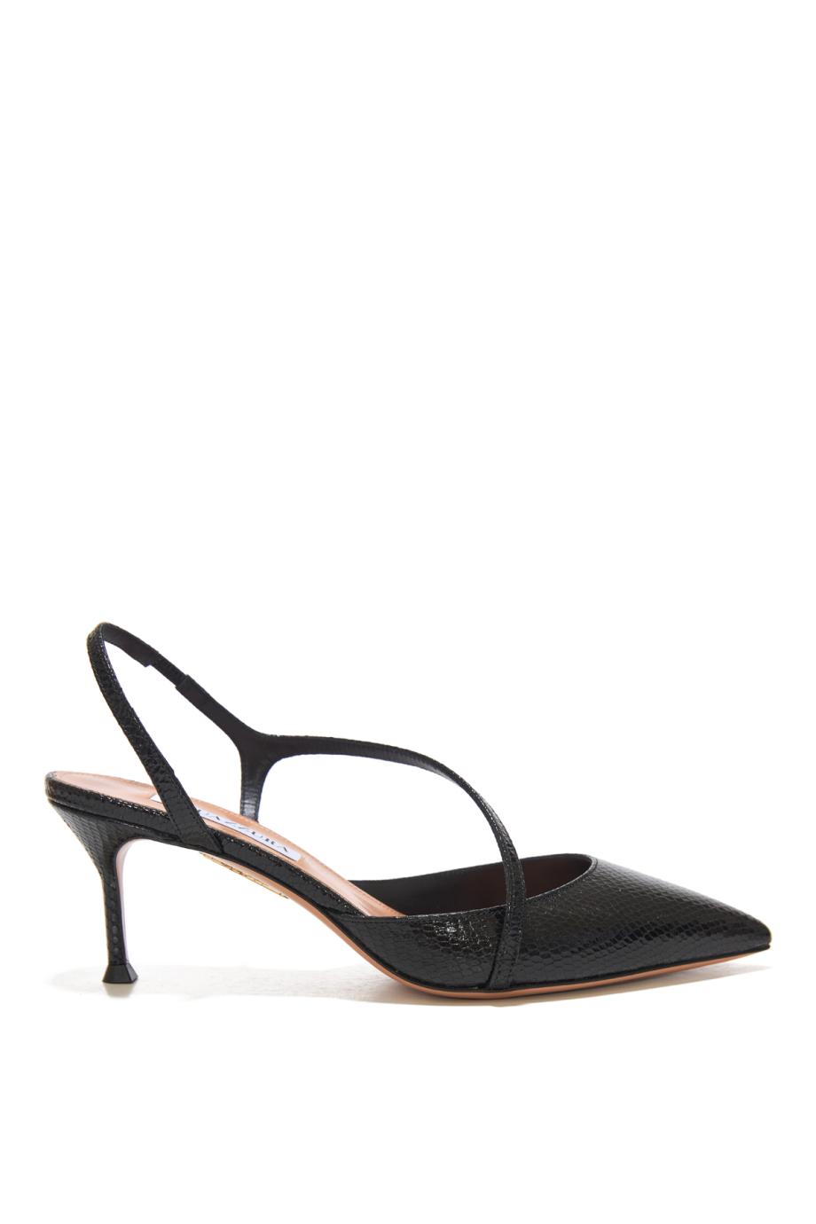 Dynasty 65 snake-effect leather slingback pumps in black