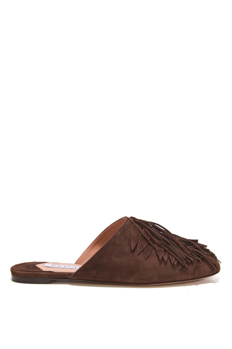Maverick fringed suede mules in espresso