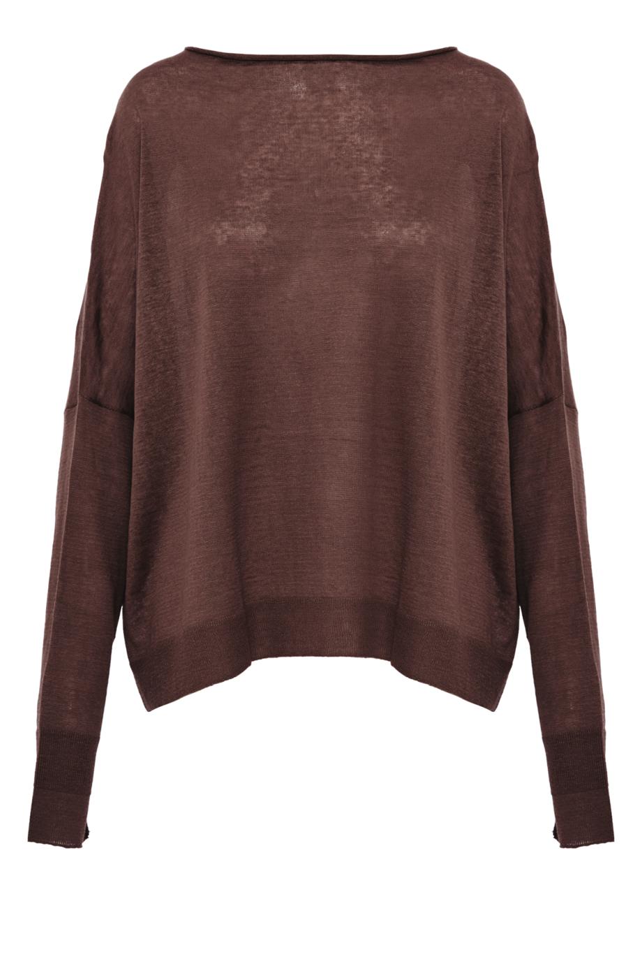 Linen and cashmere boat neck sweater in chocolate