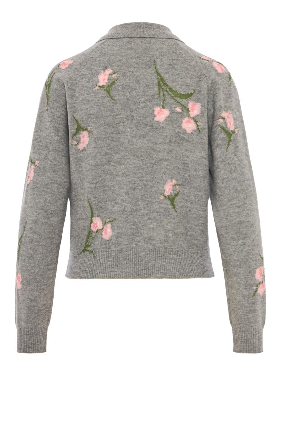Wool floral polo-neck jumper in grey