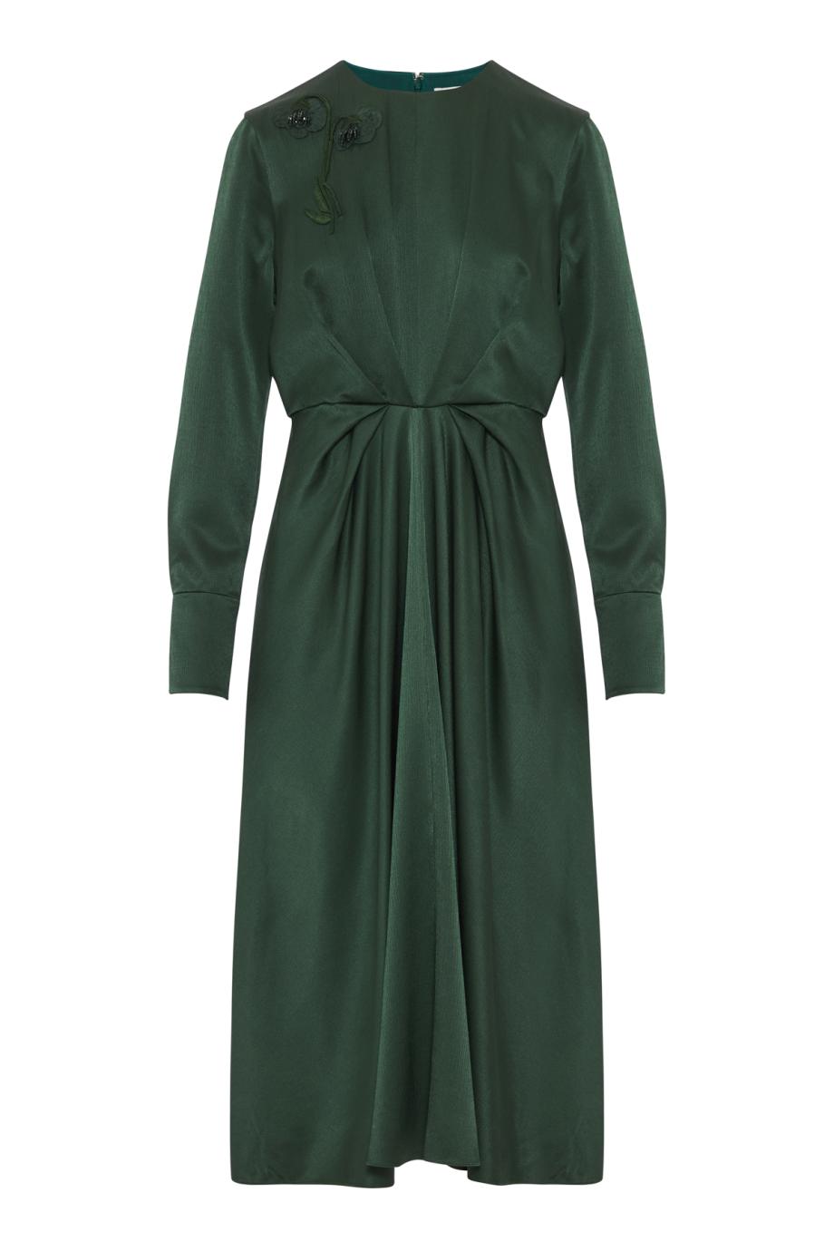 Seersucker draped midi dress in forest green