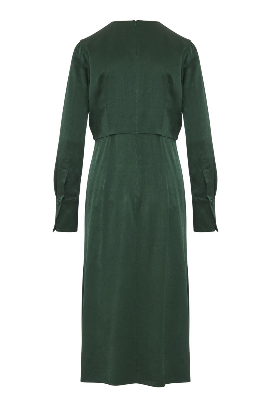 Seersucker draped midi dress in forest green