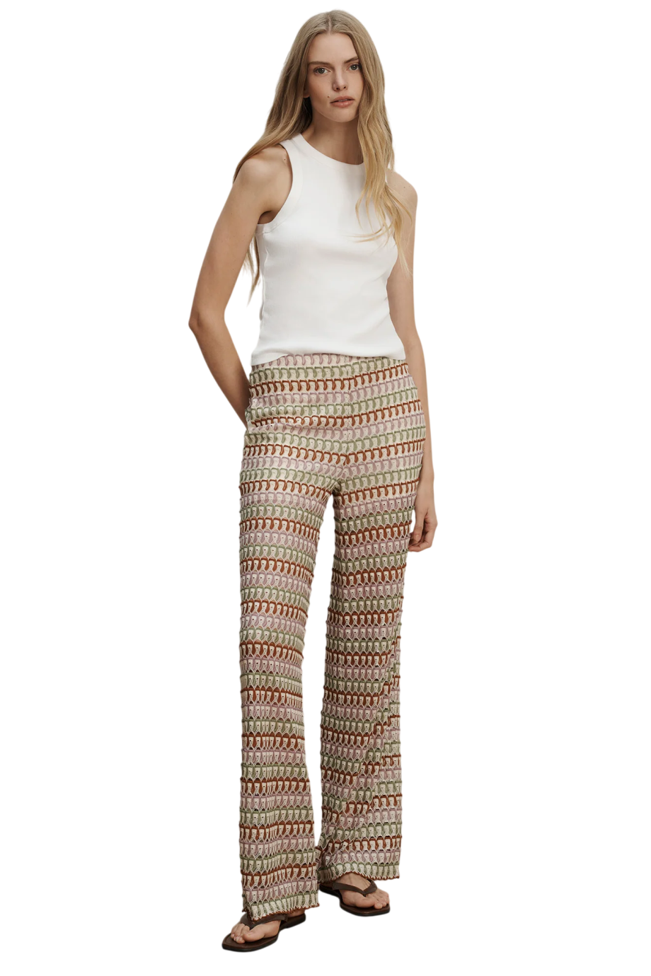 Fatima crochet wide-leg pants in deep ochre