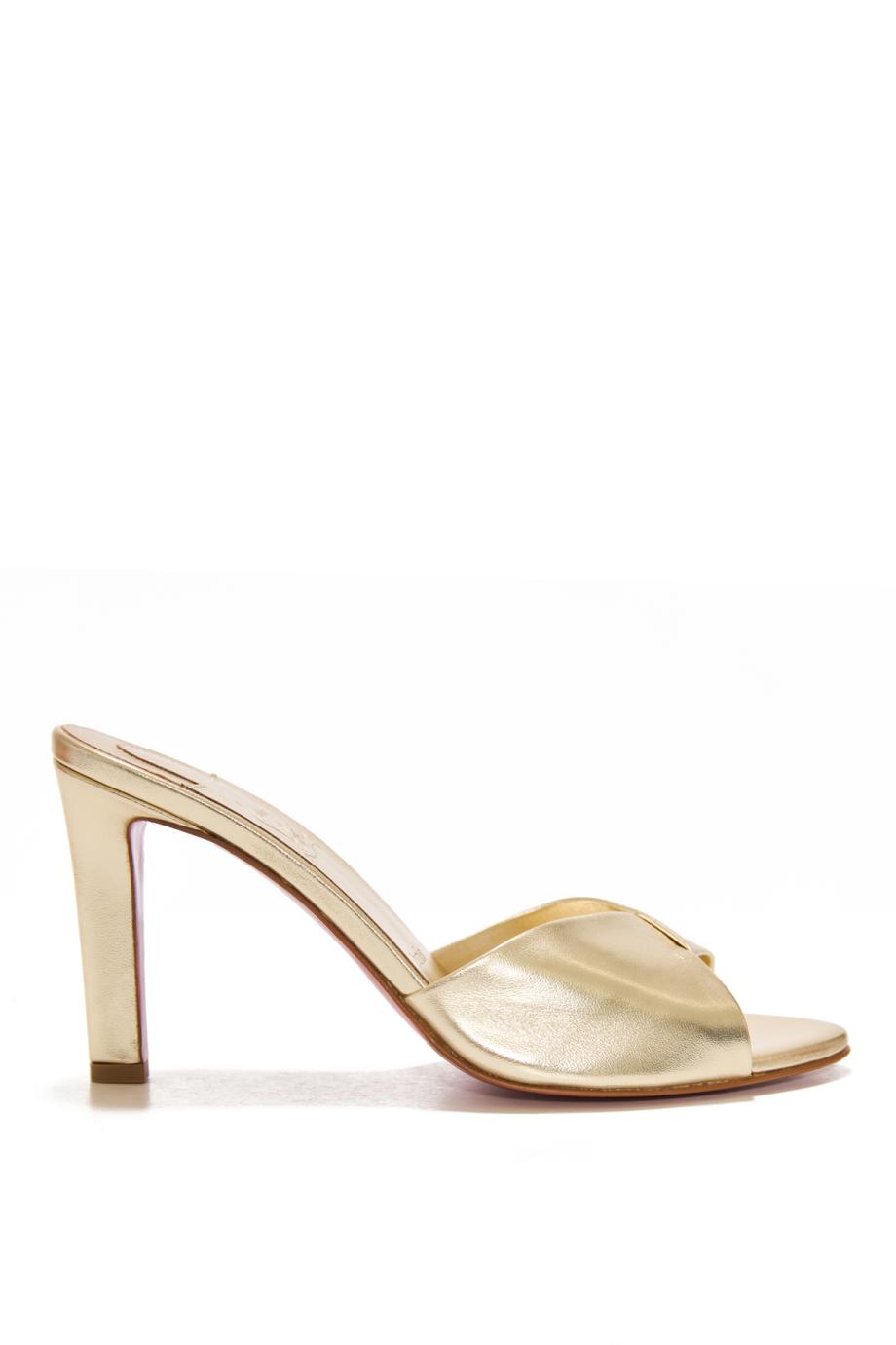 Fanny Slide 85 laminated leather mules in platine