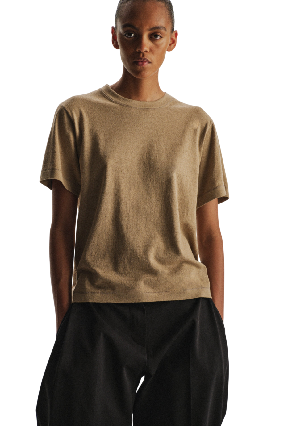 Cotton and silk top in taupe