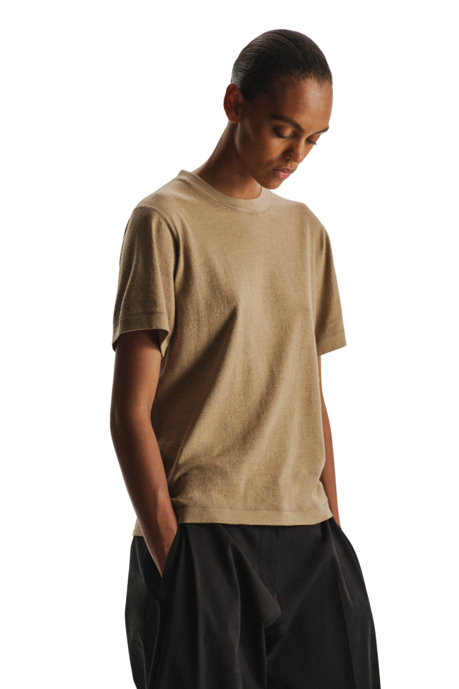 Cotton and silk top in taupe