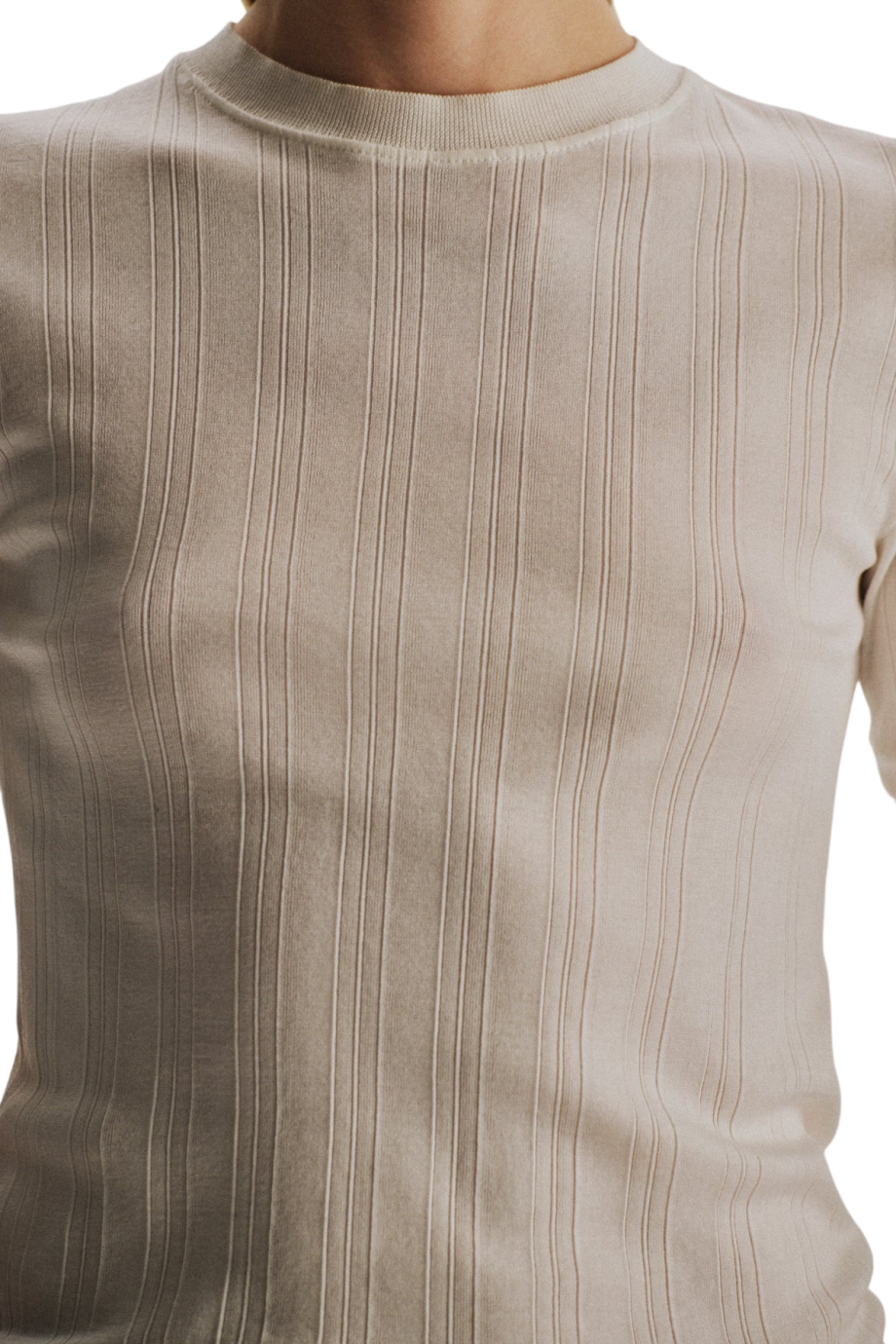 Etina cottonShort-sleeved crewneck top in ivory