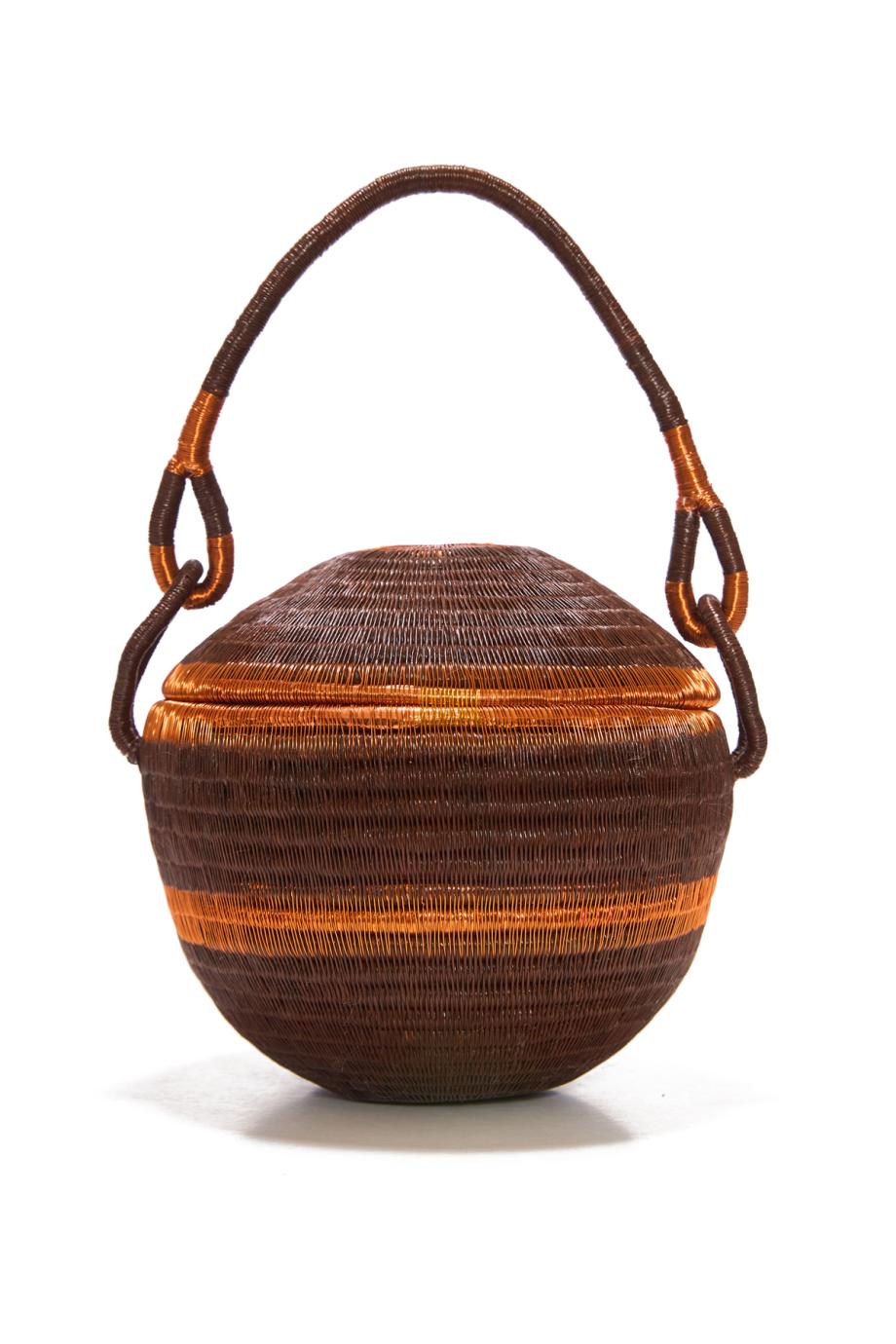 Rooted Grace werregue palm top-handle bag in wine