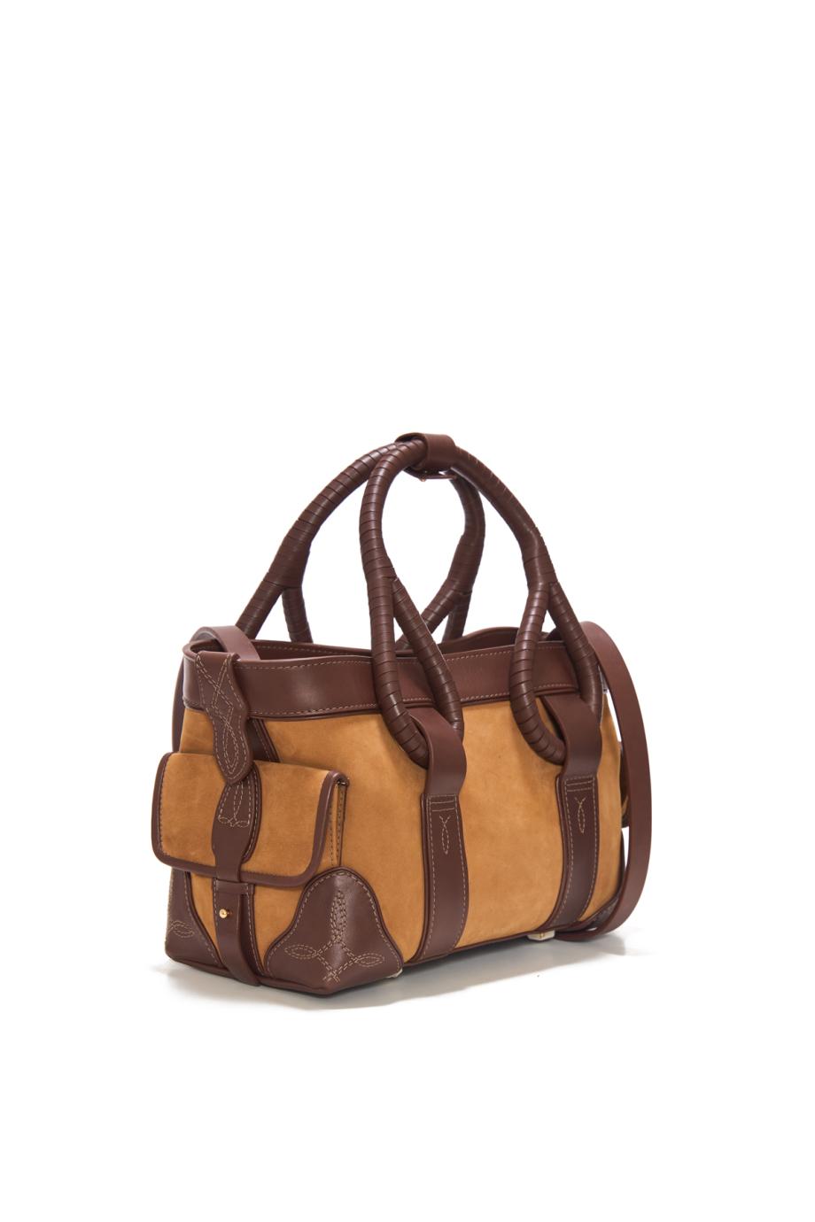 The Living Prayer leather and suede mini tote in warm brown