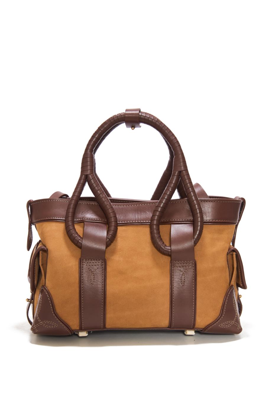 The Living Prayer leather and suede mini tote in warm brown