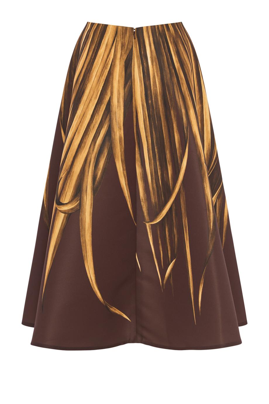 Palm-leaf faille midi skirt in brown