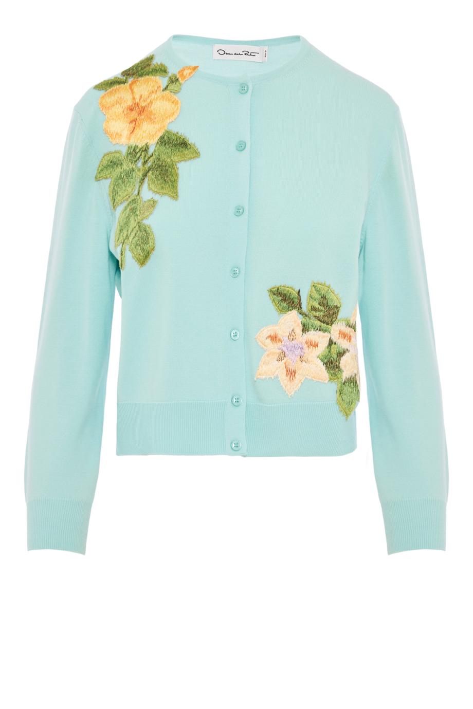 Embroidered wool cardigan in saltwater