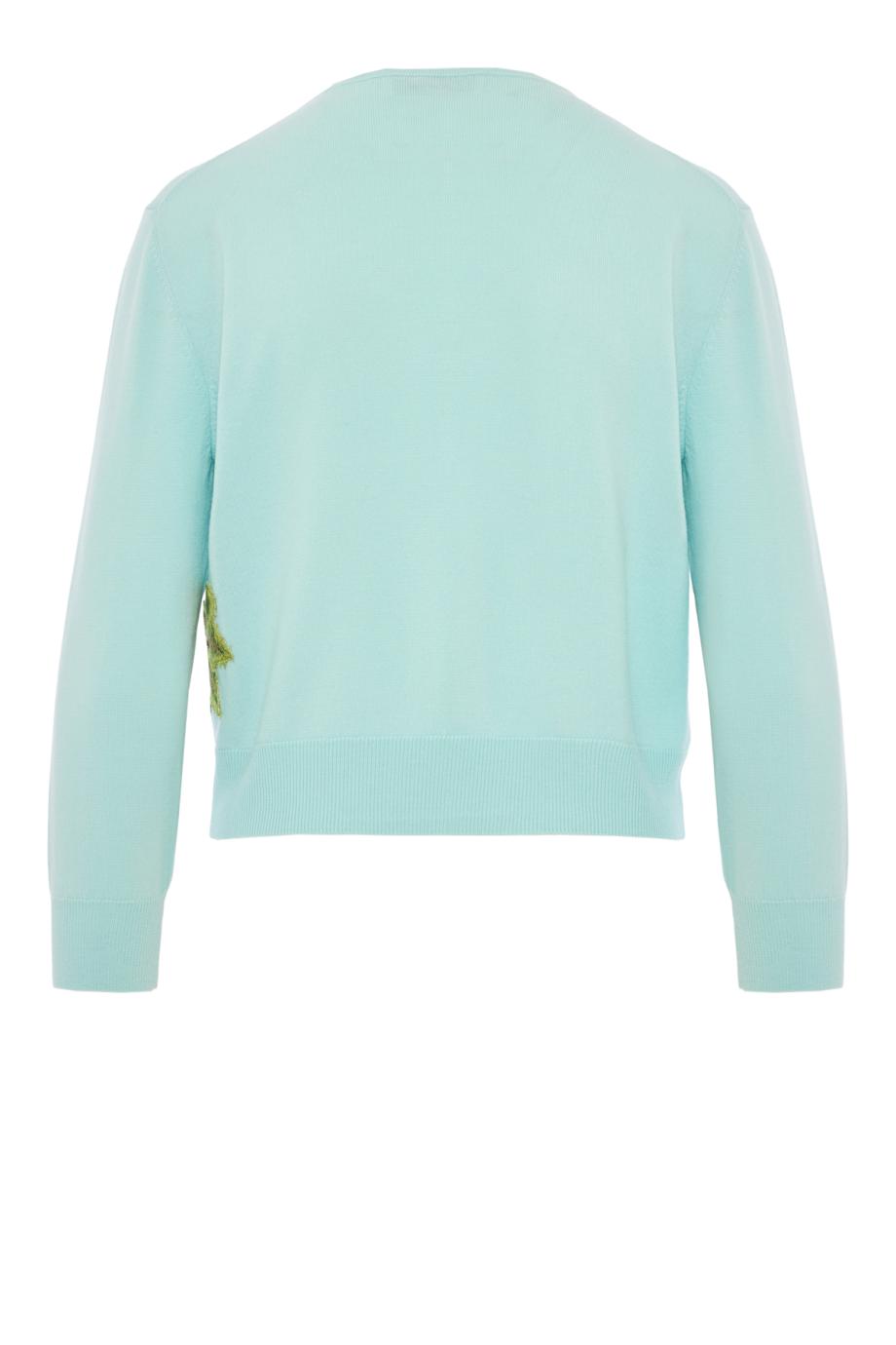 Embroidered wool cardigan in saltwater