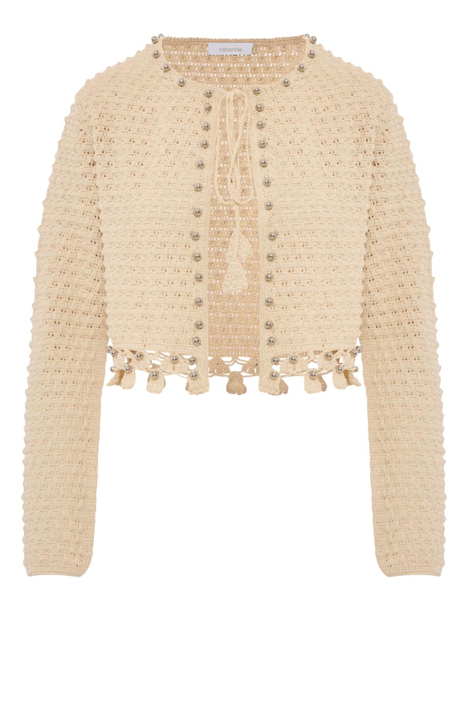 Hand-crocheted cotton cardigan in ecru