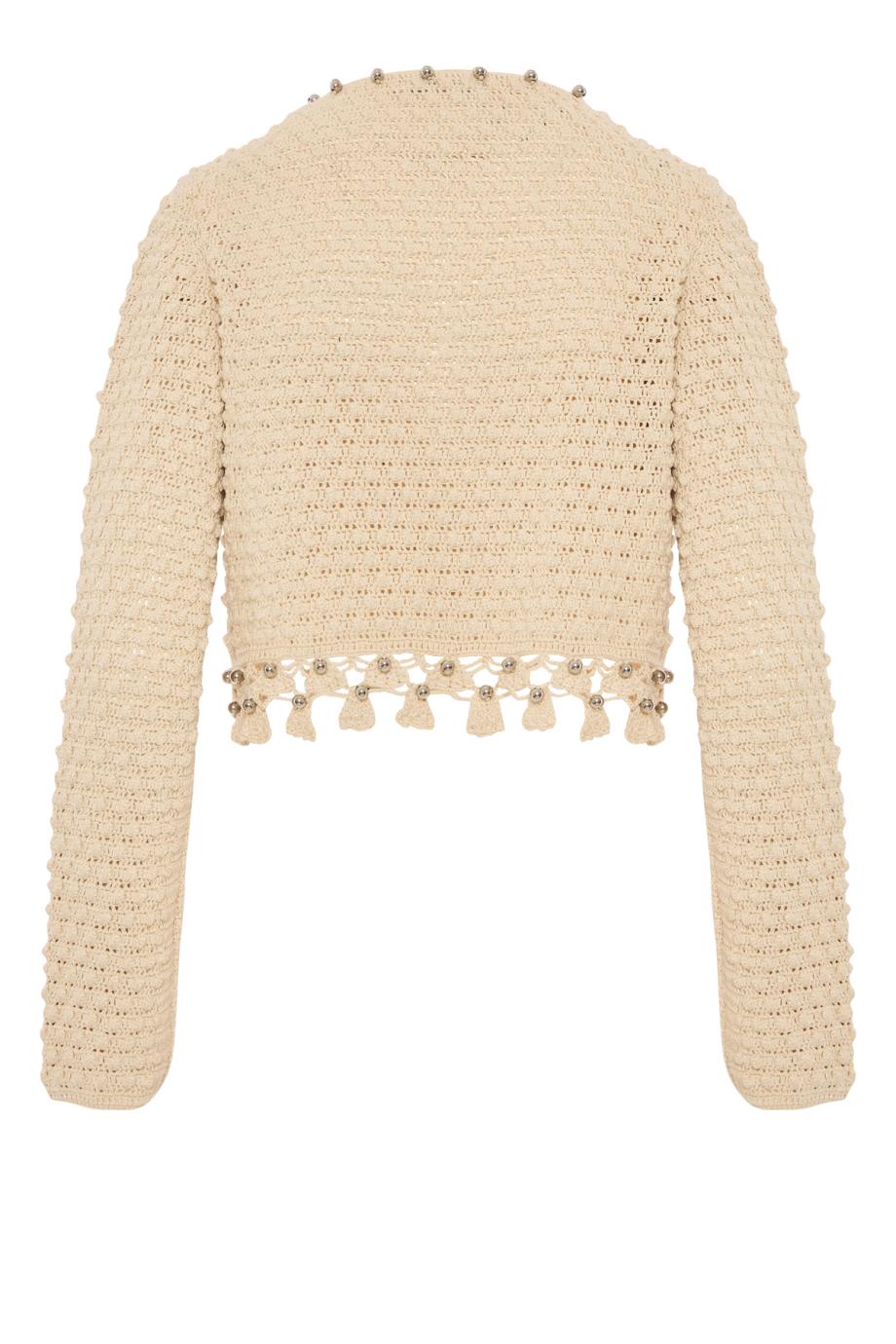 Hand-crocheted cotton cardigan in ecru