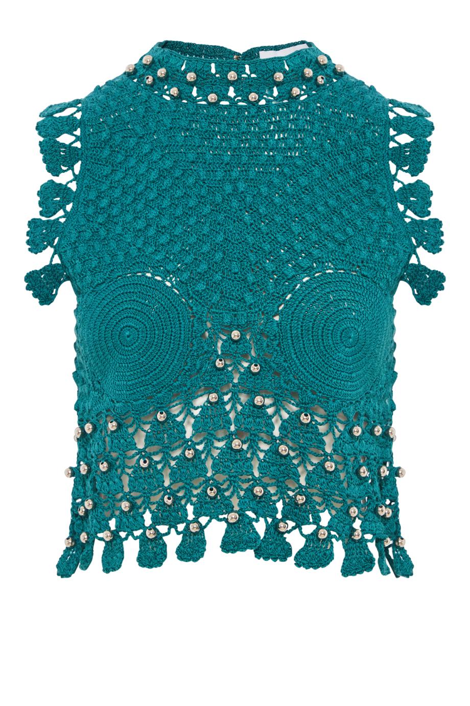 Hand-crocheted cotton top in green