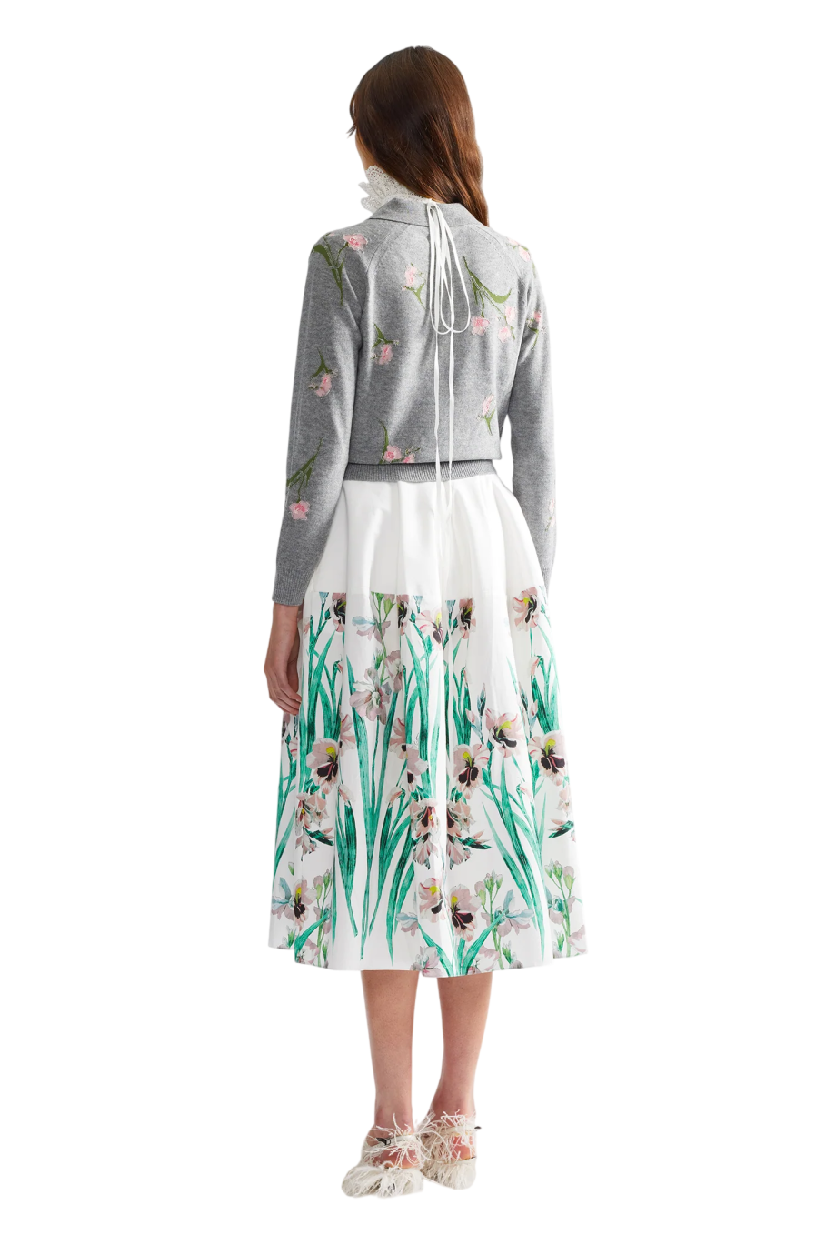 Wool floral polo-neck jumper in grey