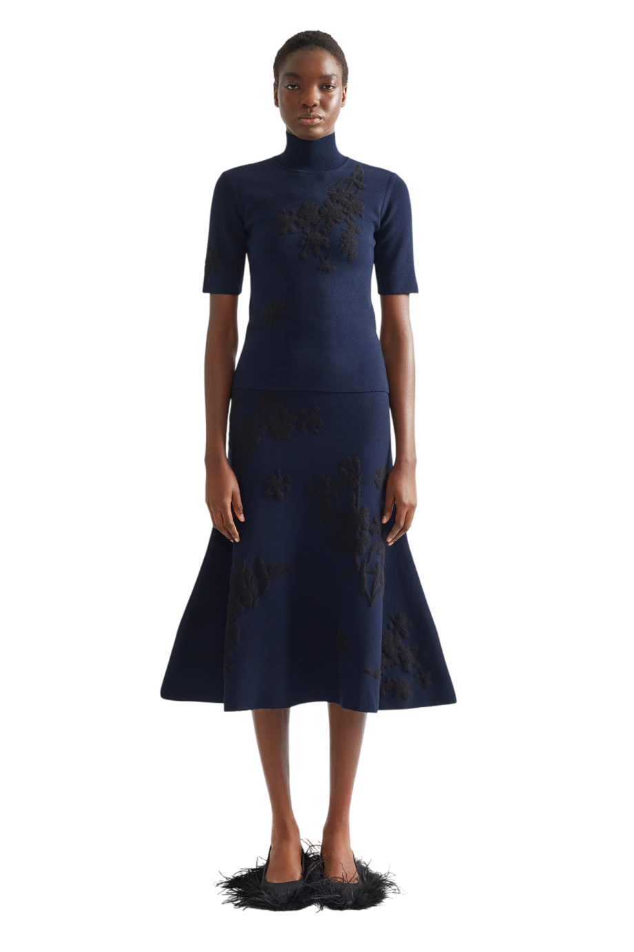 Jacquard-knit top in navy