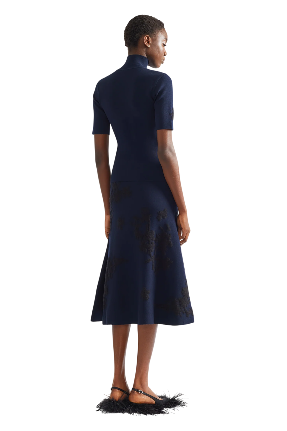 Jacquard knitted midi skirt in navy