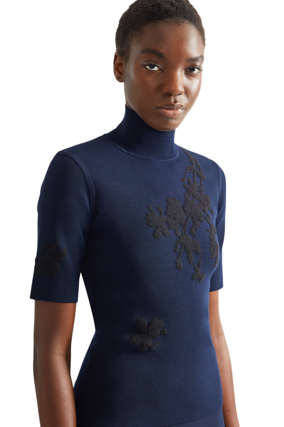 Jacquard-knit top in navy