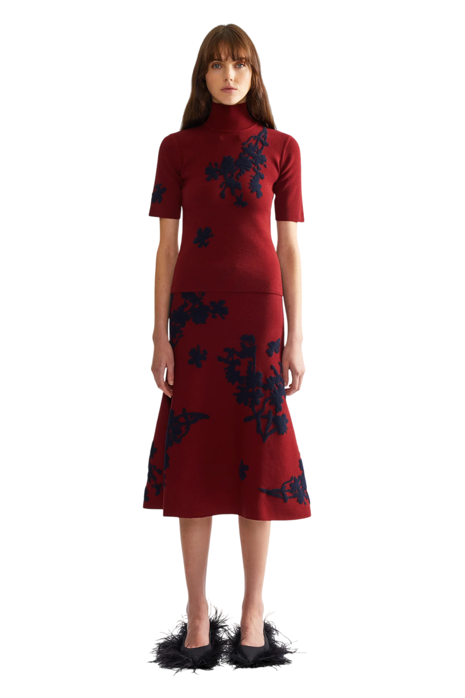Jacquard-knit top in bordeux
