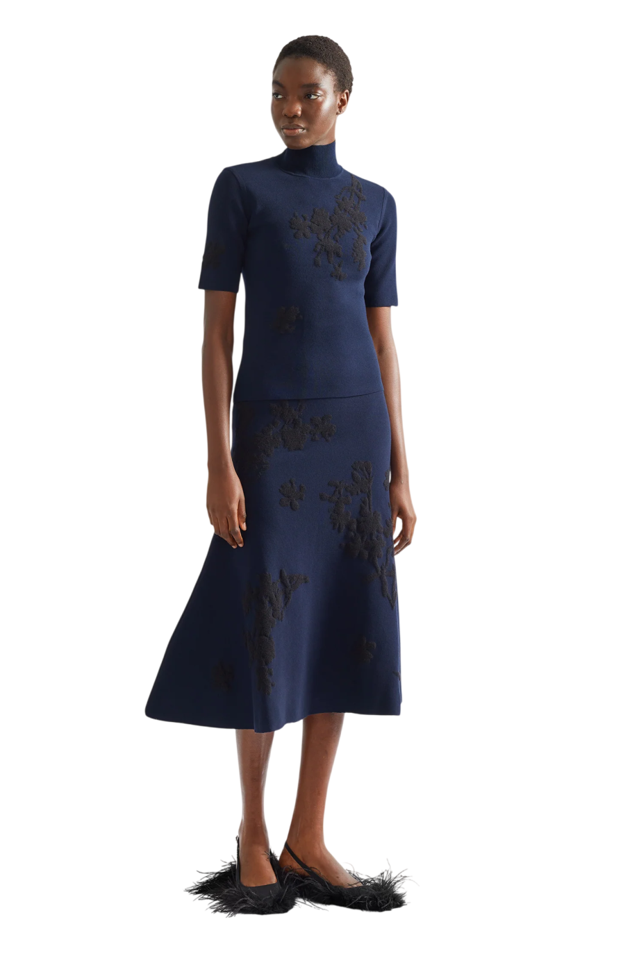 Jacquard-knit top in navy