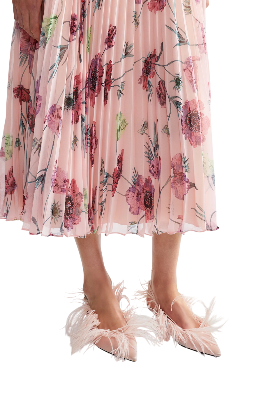 Pleated printed chiffon maxi skirt in poppy blossom
