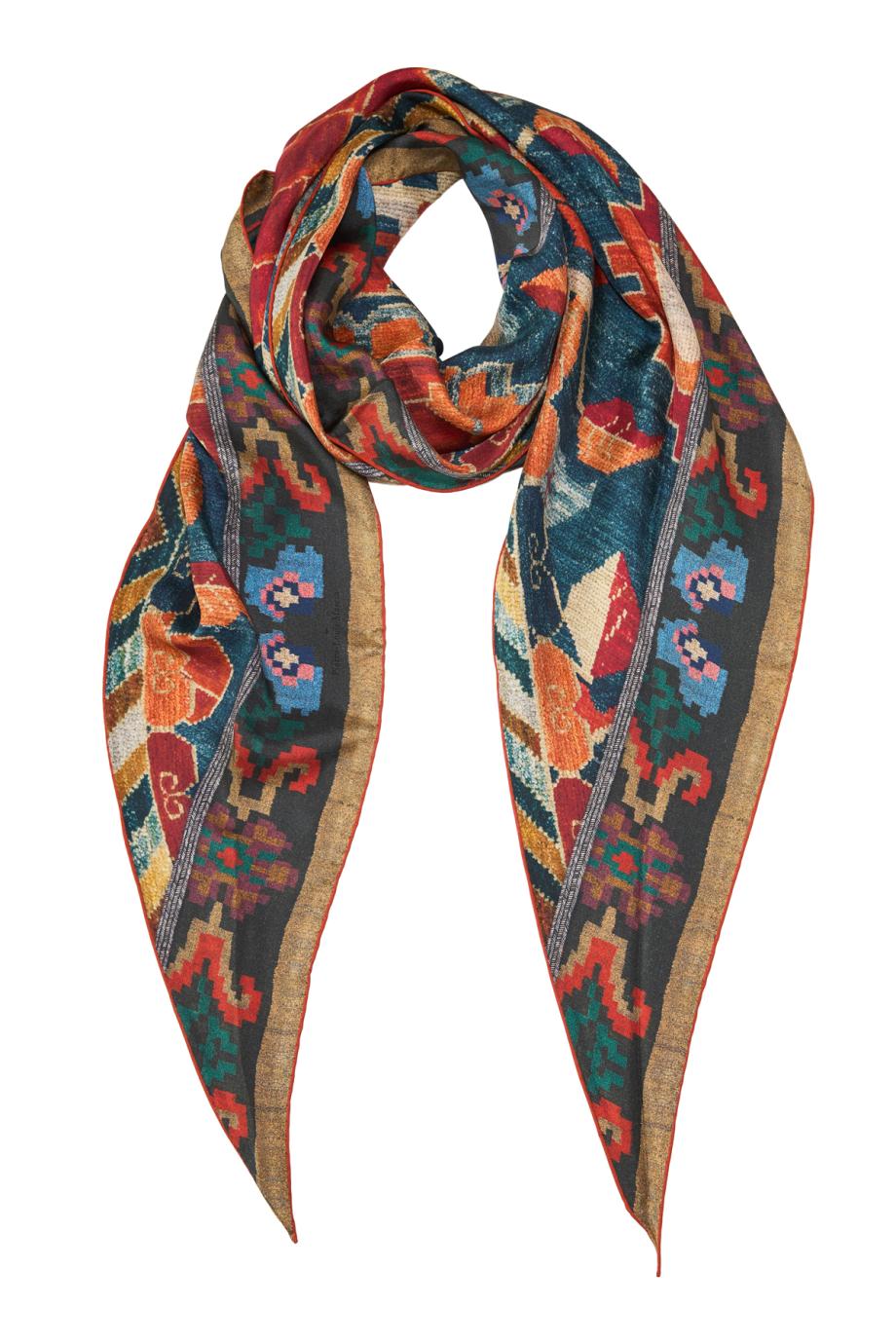 Aloeuw printed silk scarf in terracotta 65X120